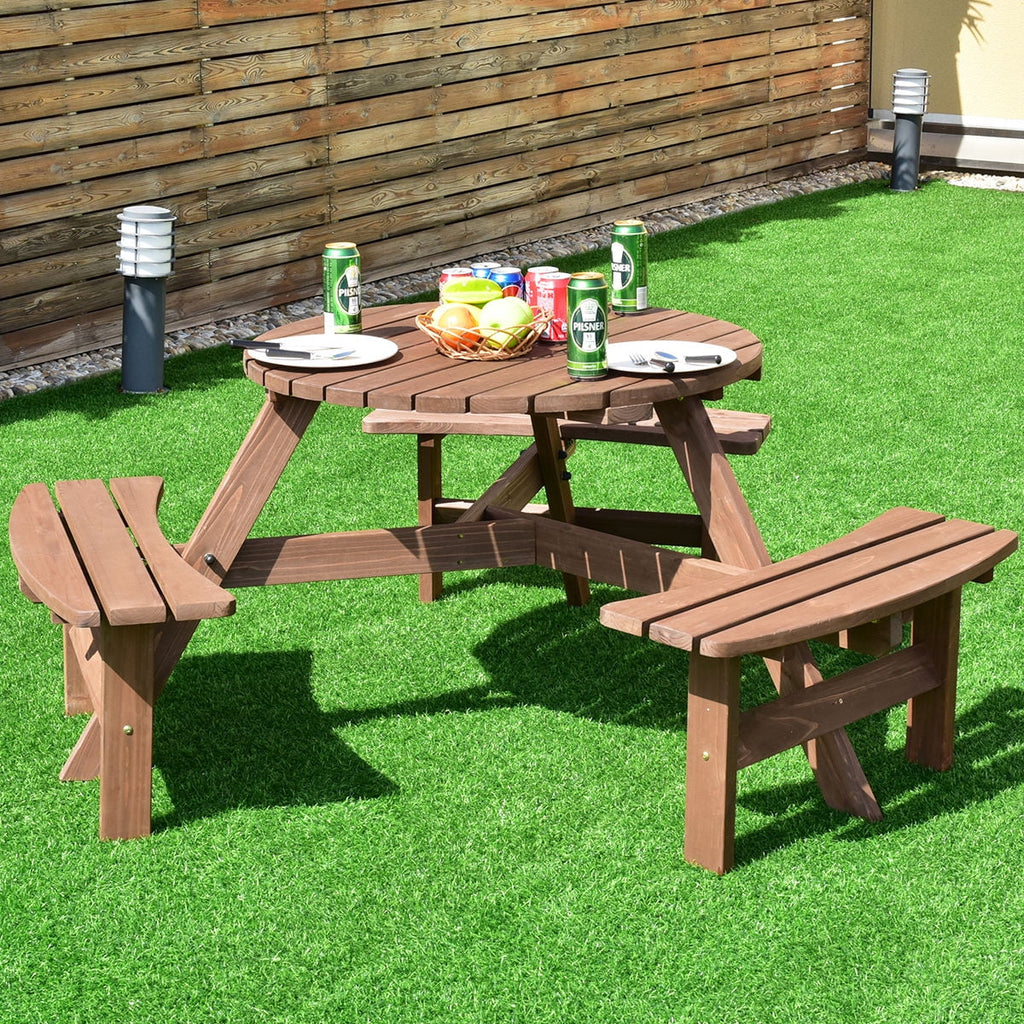 Wood 6 Person Picnic Table and Bench Set M446