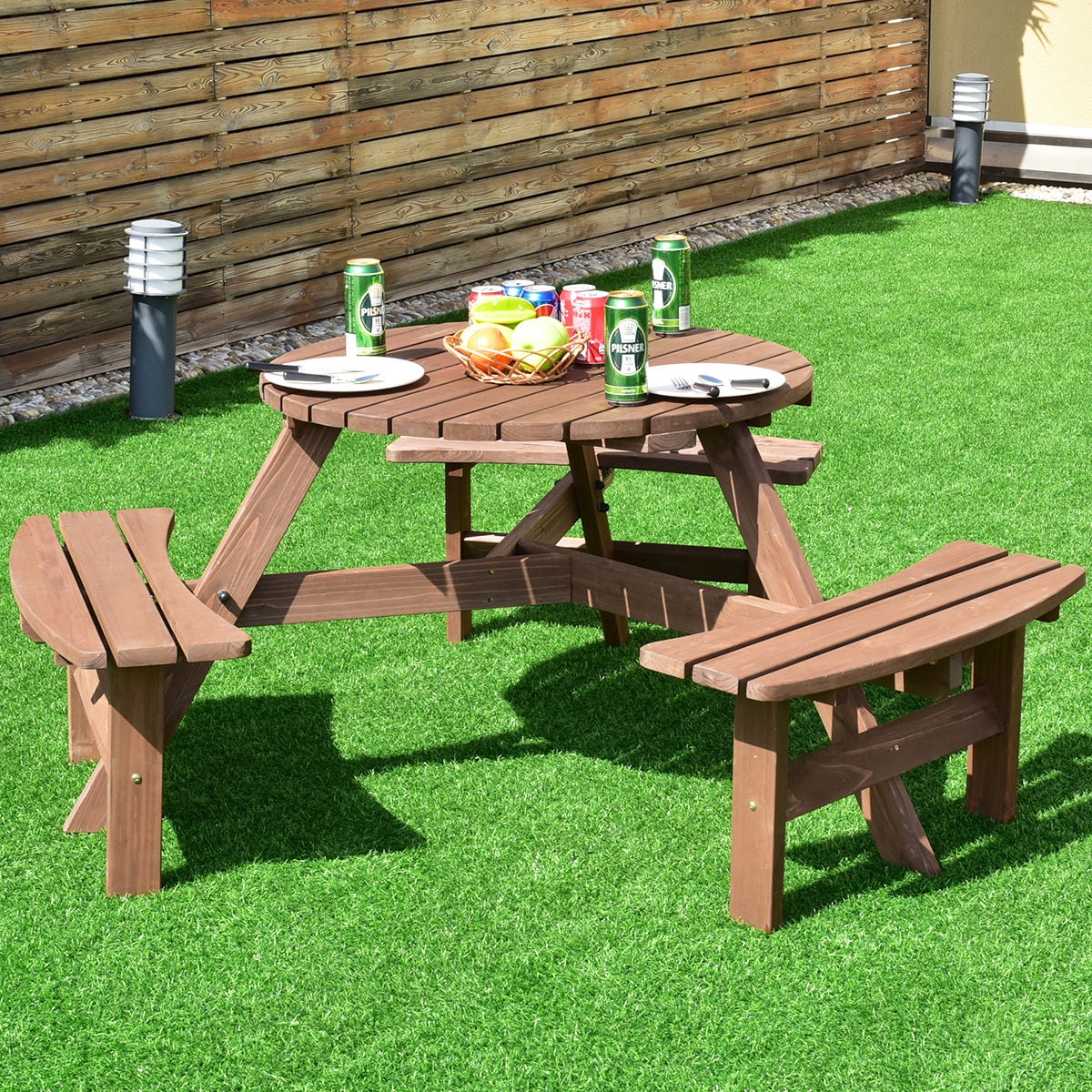 Wood 6 Person Picnic Table and Bench Set M446
