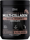 Multi Collagen Peptides Protein Powder with Vitamin C, Biotin, Hyaluronic Acid, Chocolate, 45 Servings V166102