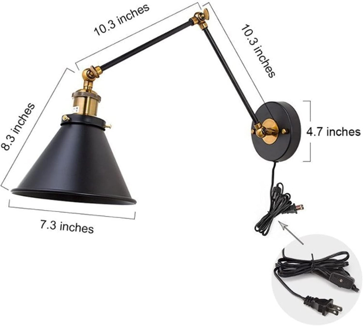 Vintage Industrial Wall Lamp Swing Long Arm Adjustable Wall Sconce Light with Plug E27 N670