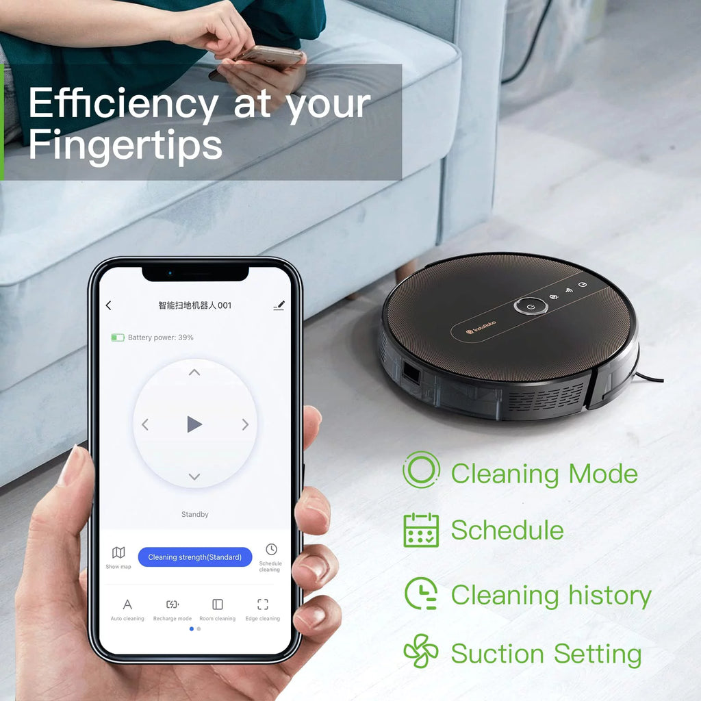 Black Robot Vacuum and Mop Combo with Smart Mapping, 2000Pa Suction U472734