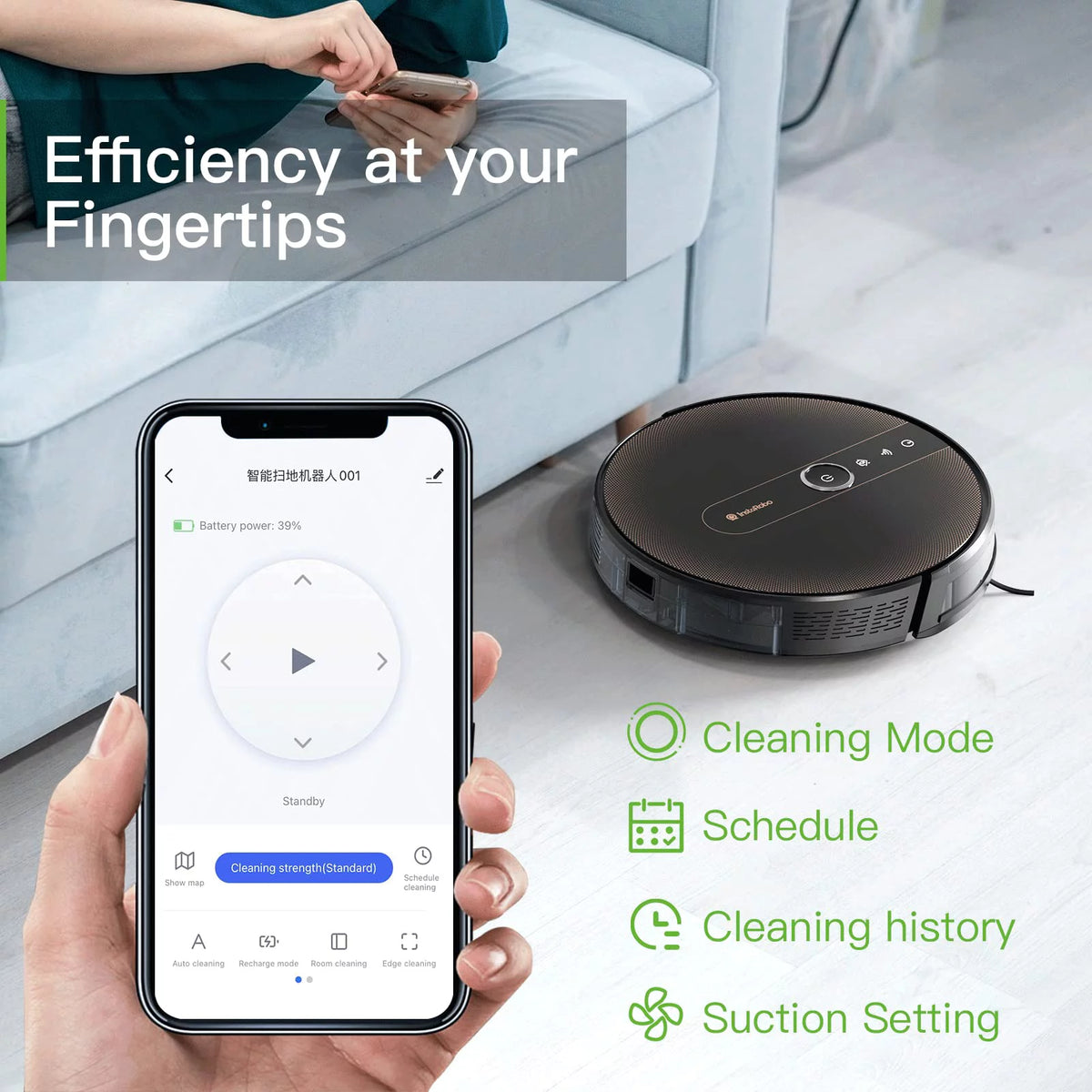 Black Robot Vacuum and Mop Combo with Smart Mapping, 2000Pa Suction U472734