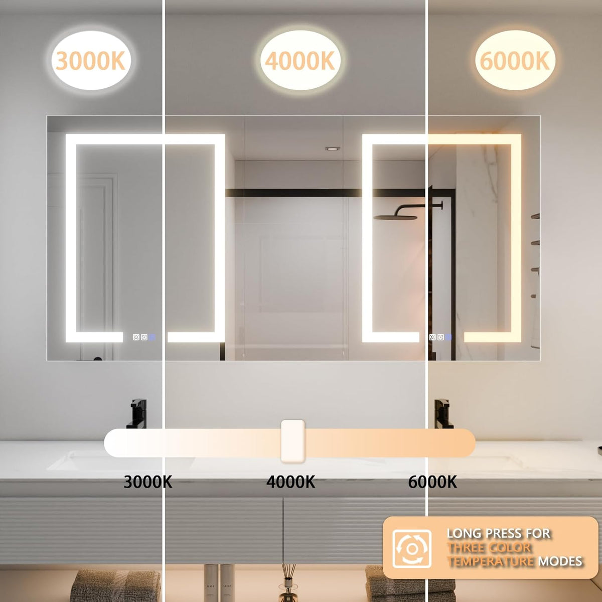 LED Lighted Bathroom Medicine Cabinet with Mirror, 60 x 30 Inch, with Extra Closed Storage Cabinet A981273