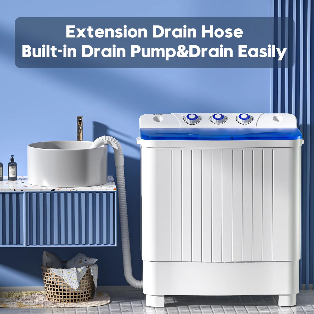 Portable 20lbs Twin Tub Semi-Automatic Washing Machine I114