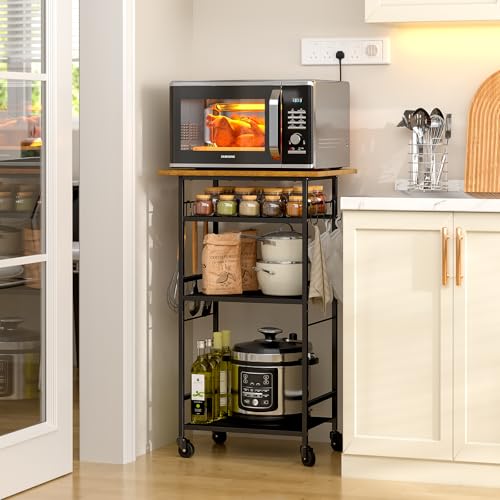 3 Tier Rolling Kitchen Microwave Cart with Adjustable Shelf J726