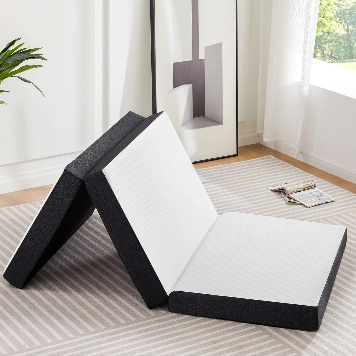 4 inch Tri-fold Memory Foam Mattress Topper with Washable Cover E975008