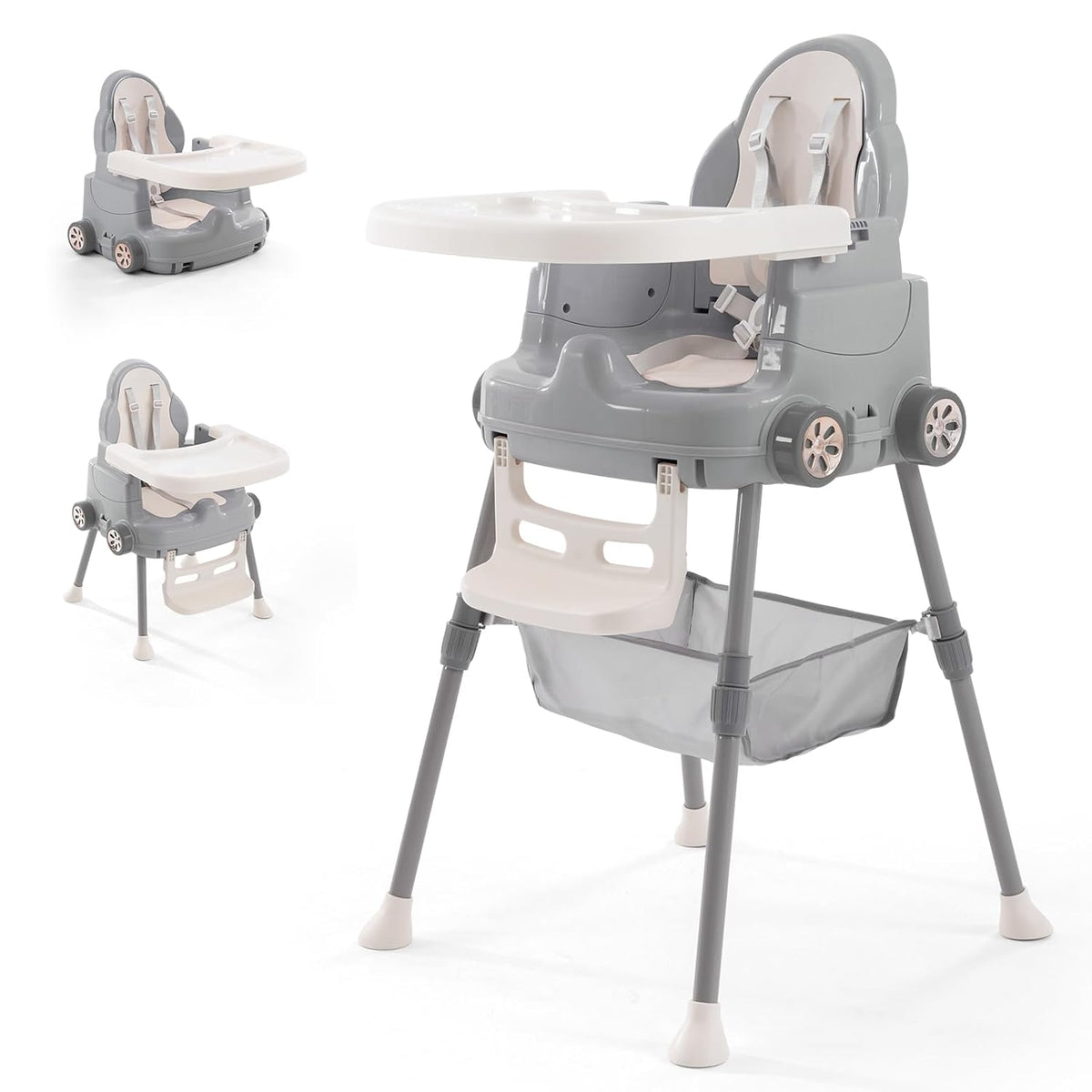 Deep Gray 3 in 1 Baby High Chair with 5-Point Harness H109710