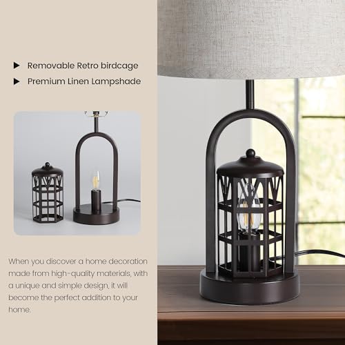 23" Rustic Table Lamp Set of 2 with Night Light, Brown X615144