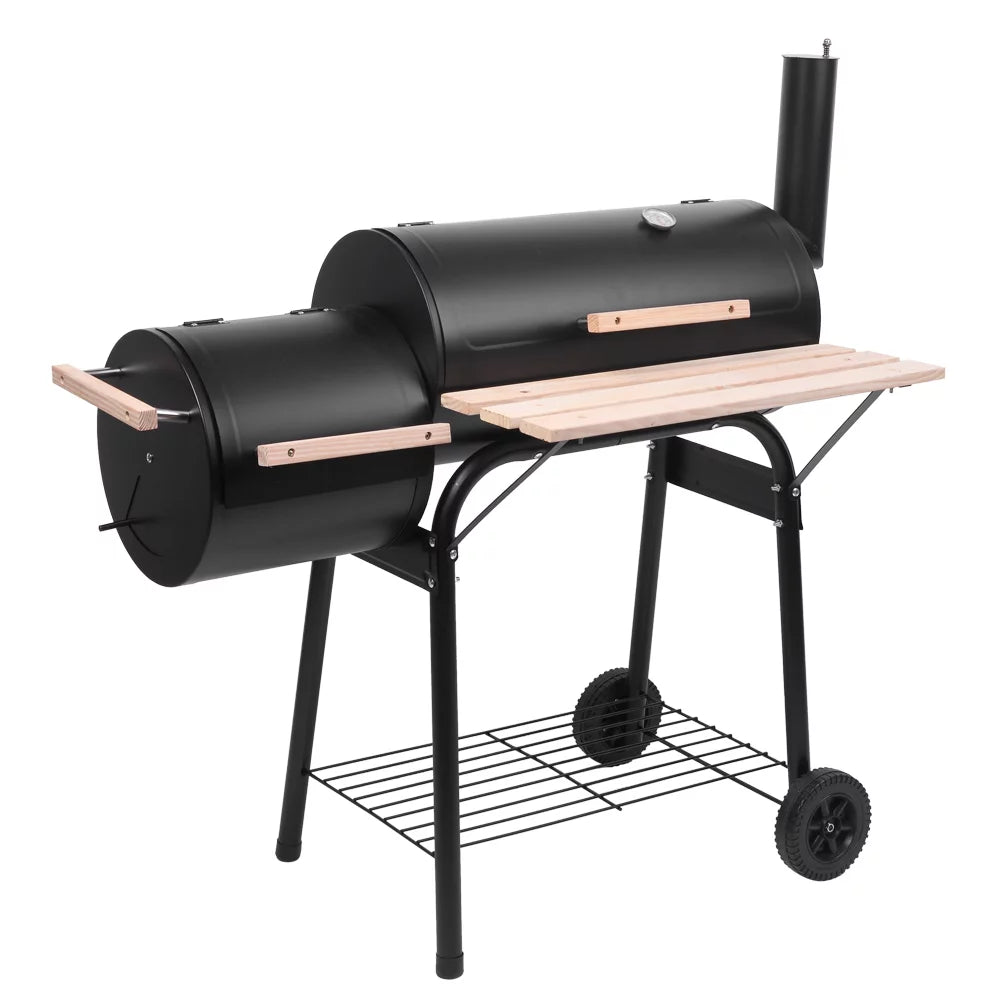 Charcoal BBQ Grill with Wheels and Storage Holder, 28 Inch B393465
