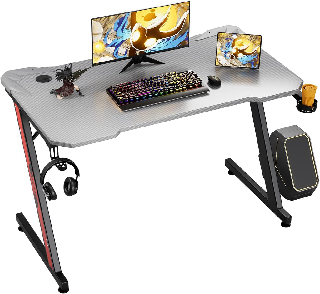 44 Inch Carbon Black Gaming Desk with Cup Holder & Headphone Hook P6104
