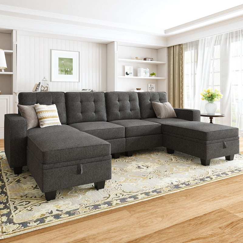 Light Grey U-Shaped Sofa with Storage N286545