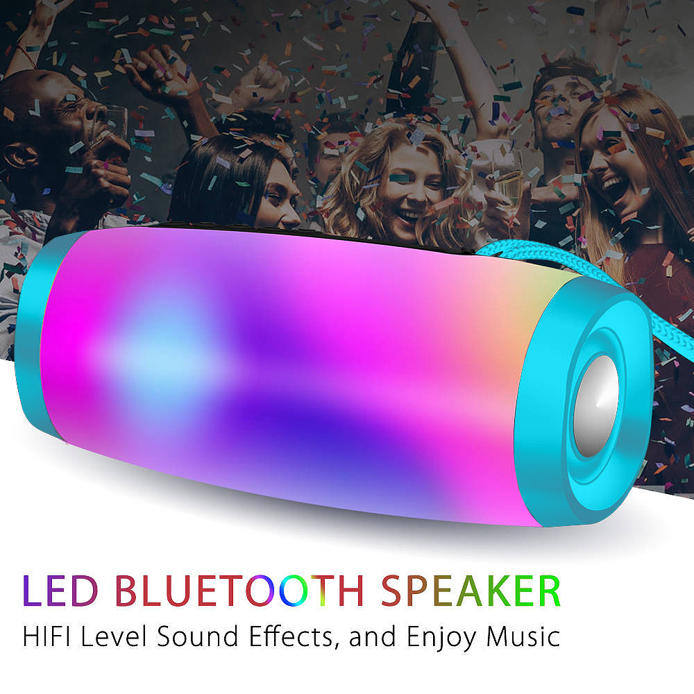 Black Portable Bluetooth 5.0 Speaker with LED Lights and 360 Stereo Sound L268