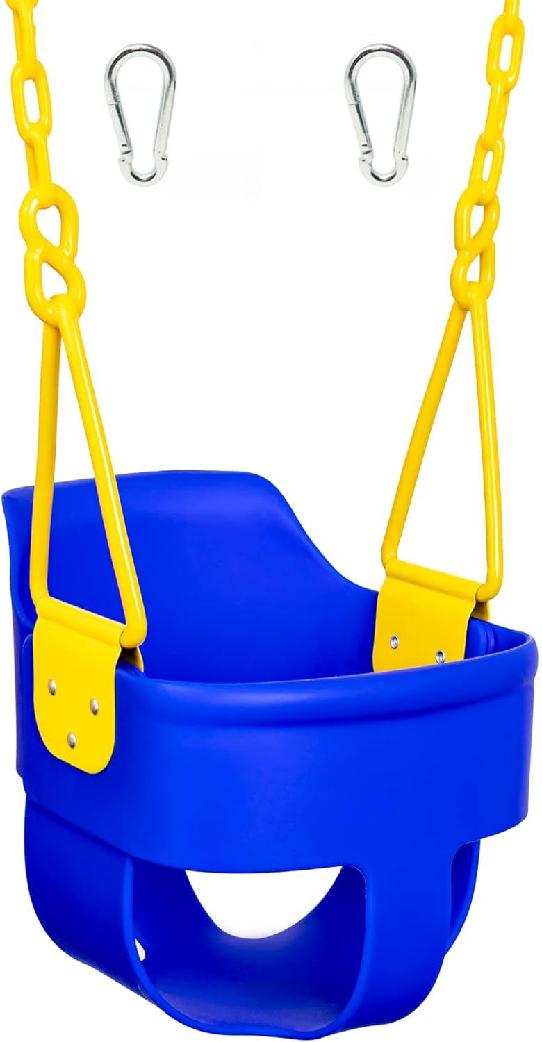 Blue Full Bucket Toddler Swing Seat with Plastic Coated Chains and Carabiners, Pack of 2 K34591