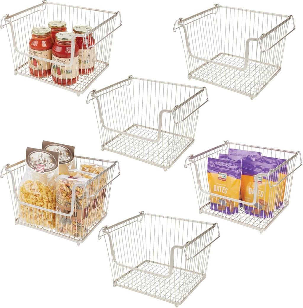 White 6 Pack Stackable Metal Wire Storage Basket with Handles L275218