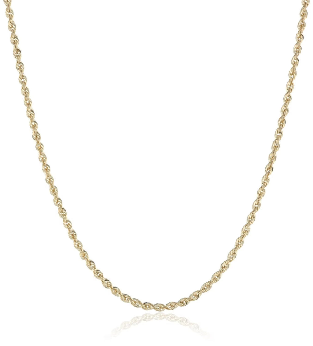 14K Solid Gold 2MM Rope Chain Necklace R9205