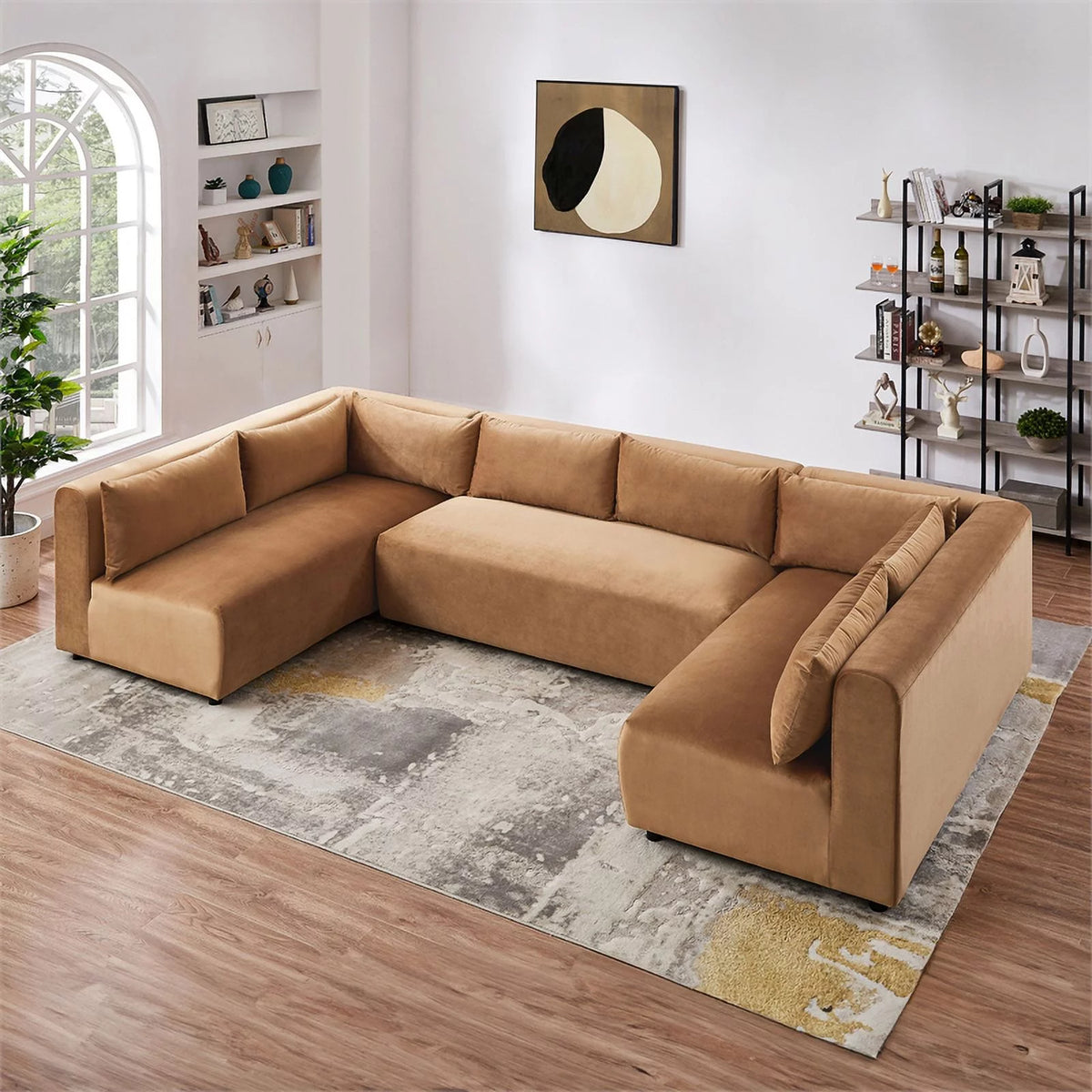Cognac Tan Velvet Sectional Couch X678784