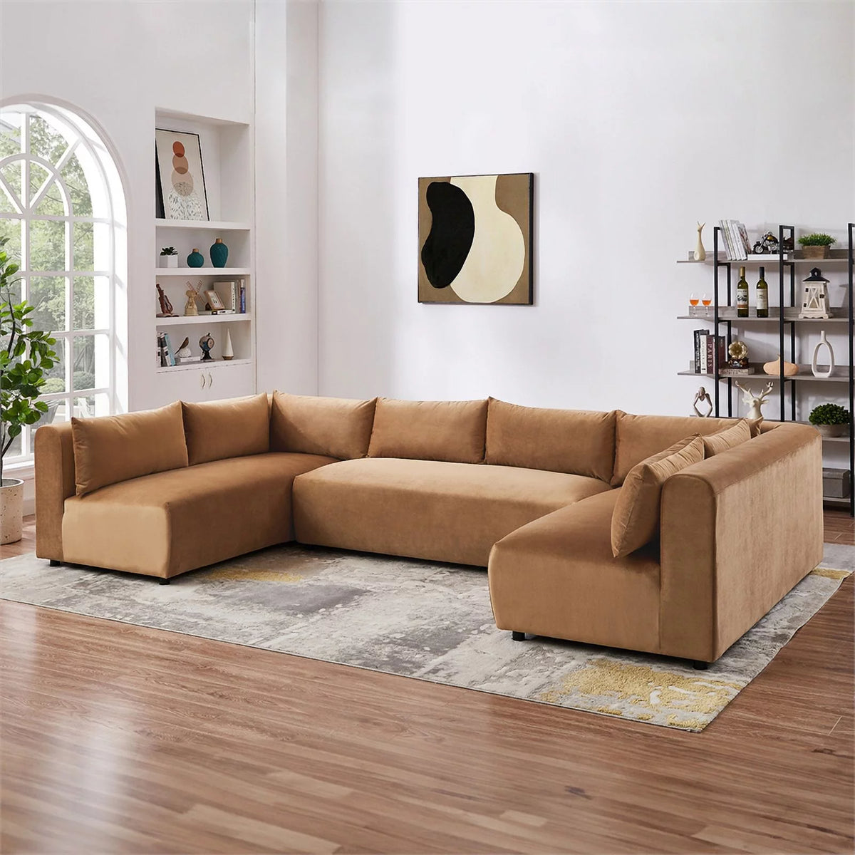 Cognac Tan Velvet Sectional Couch X678784