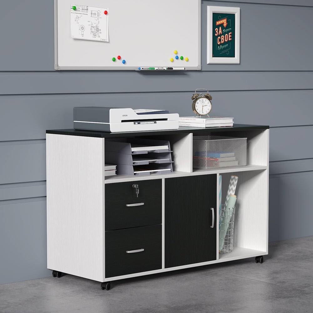 Black 2 Drawer Mobile Lateral File Cabinet with Storage Shelf D56312