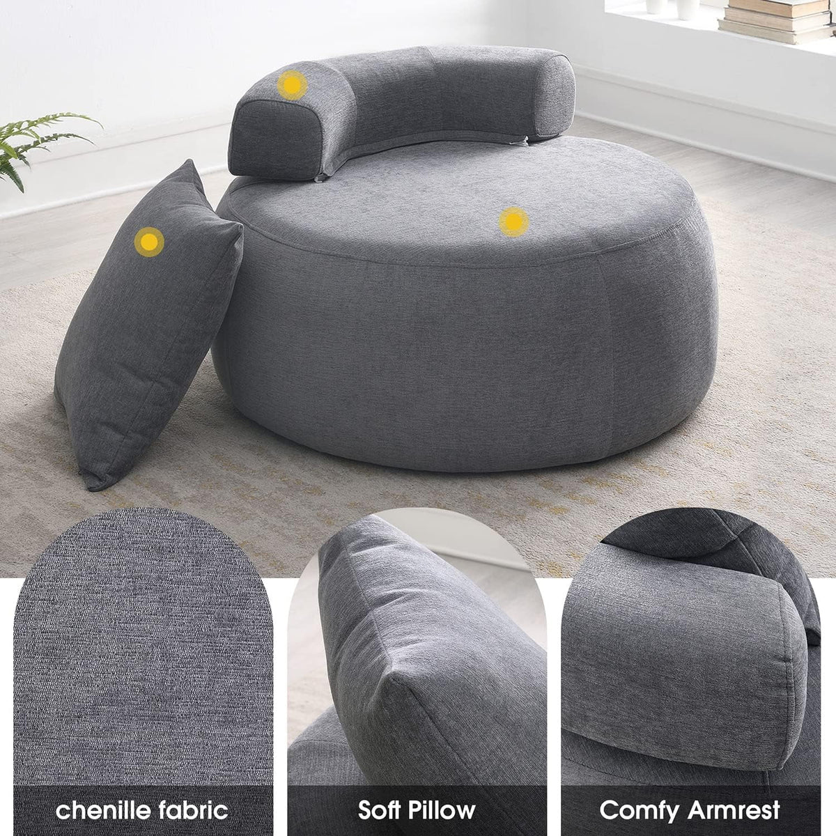 Grey Chenille Upholstered Barrel Chair R671193