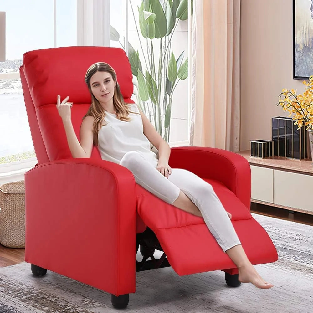 Red PU Leather Recliner Chair with Footrest U4714