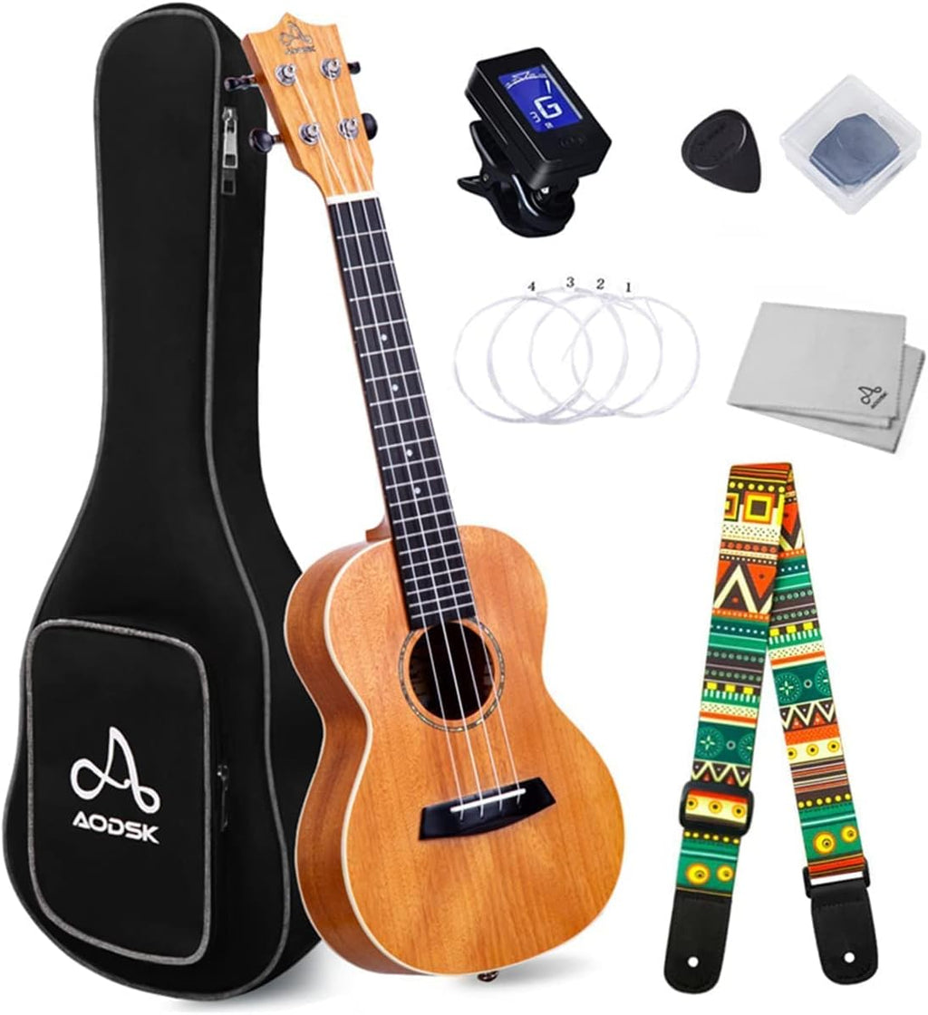 Mahogany 23 Inch Concert Ukulele with Folding Guitar Stand Q320