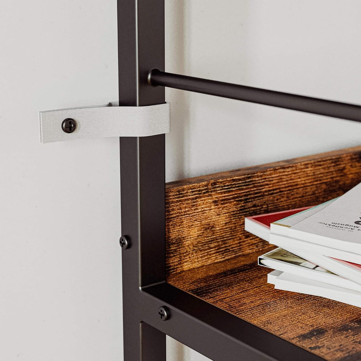 Industrial Bookshelves and Bookcases, Ladder Shelf 5 Tier with Metal Frame, Rustics Brown G2840