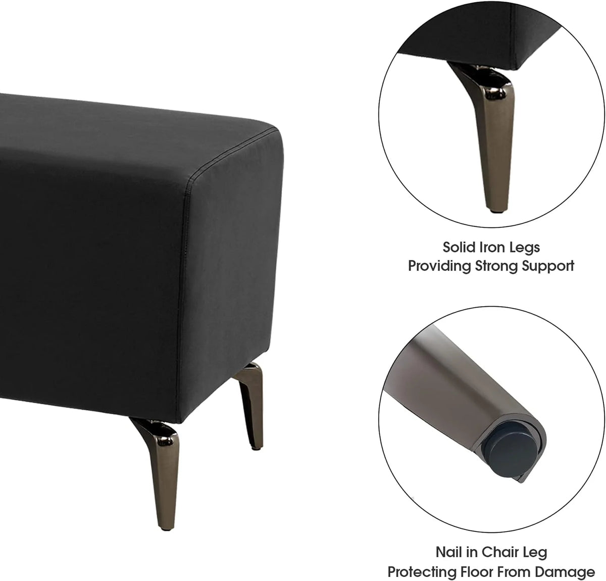 Black Faux Leather Waiting Room Bench U86060