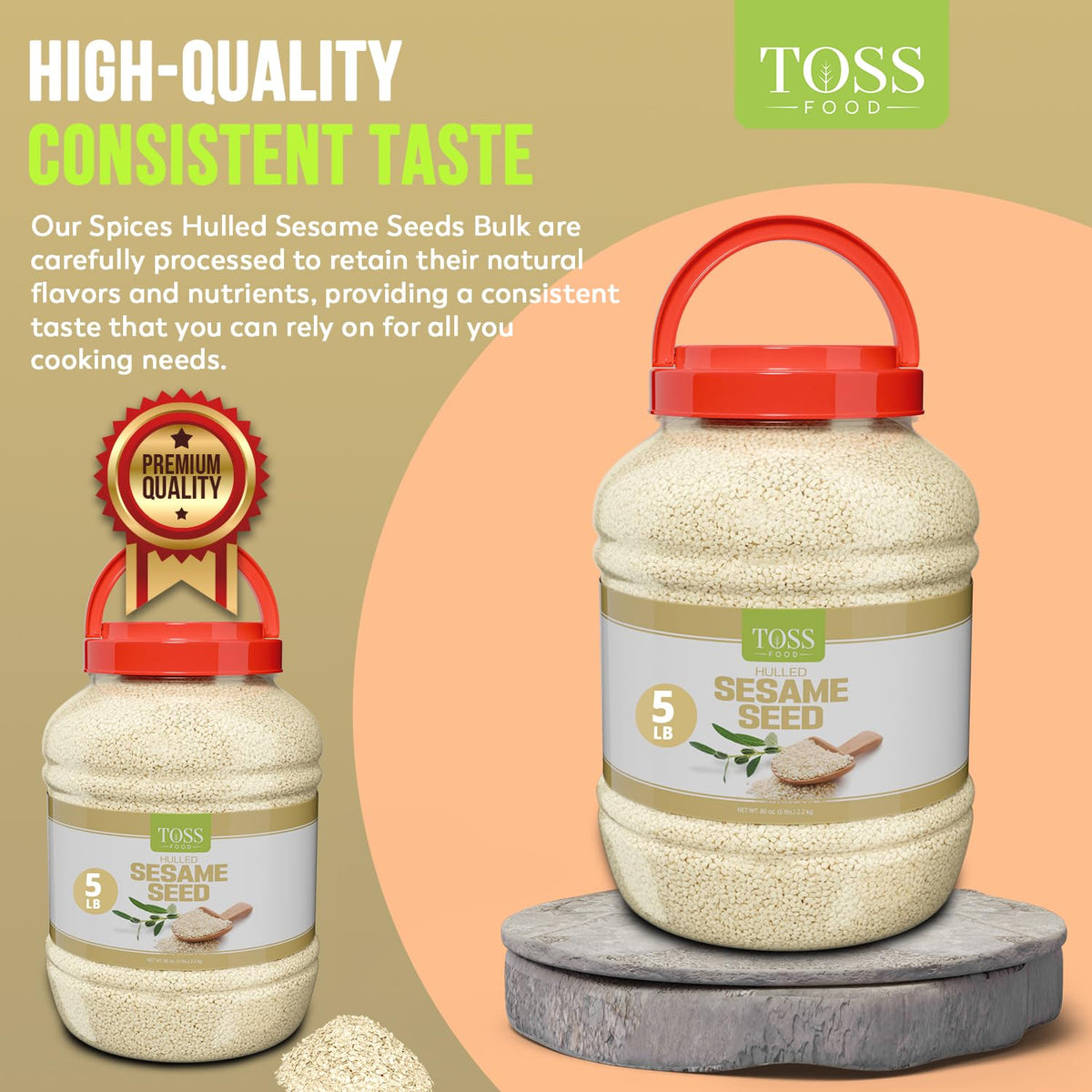 Hulled White Sesame Seeds 5 LB Container F17045