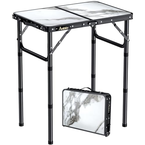 Folding Camping Table with Storage Net, 3 Adjustable Height Aluminum Small Portable Table with Carry Handle B58798