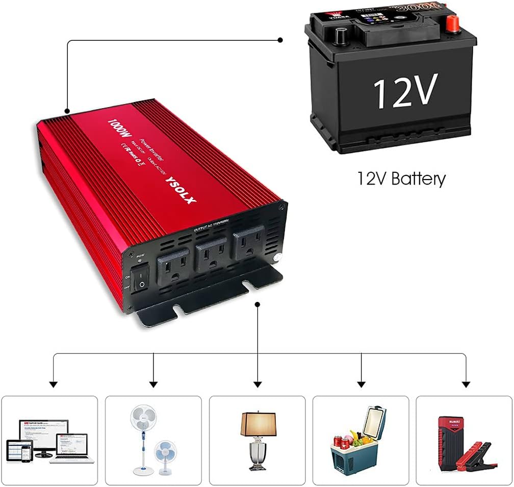 1000W Modified Sine Wave Power Inverter with 3 AC Outlets C9993