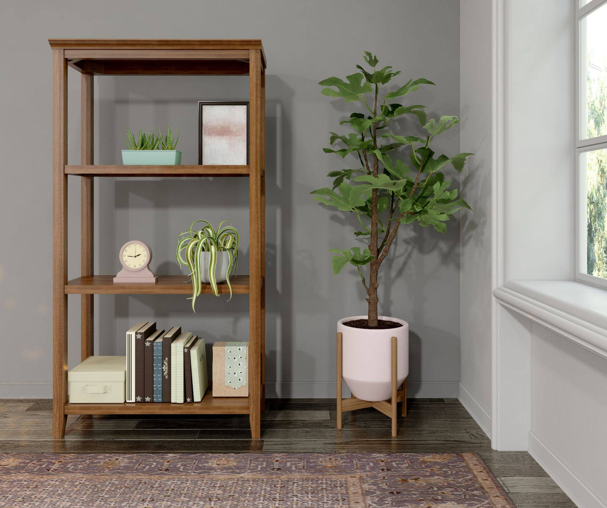 Walnut Brown Solid 3-Tier Tall Vertical Bookcase P861303