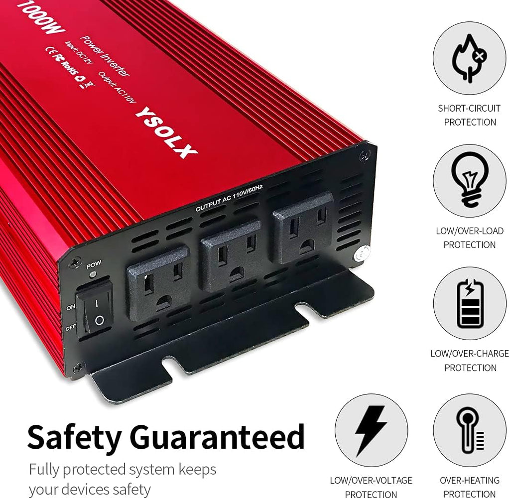 1000W Modified Sine Wave Power Inverter with 3 AC Outlets C9993