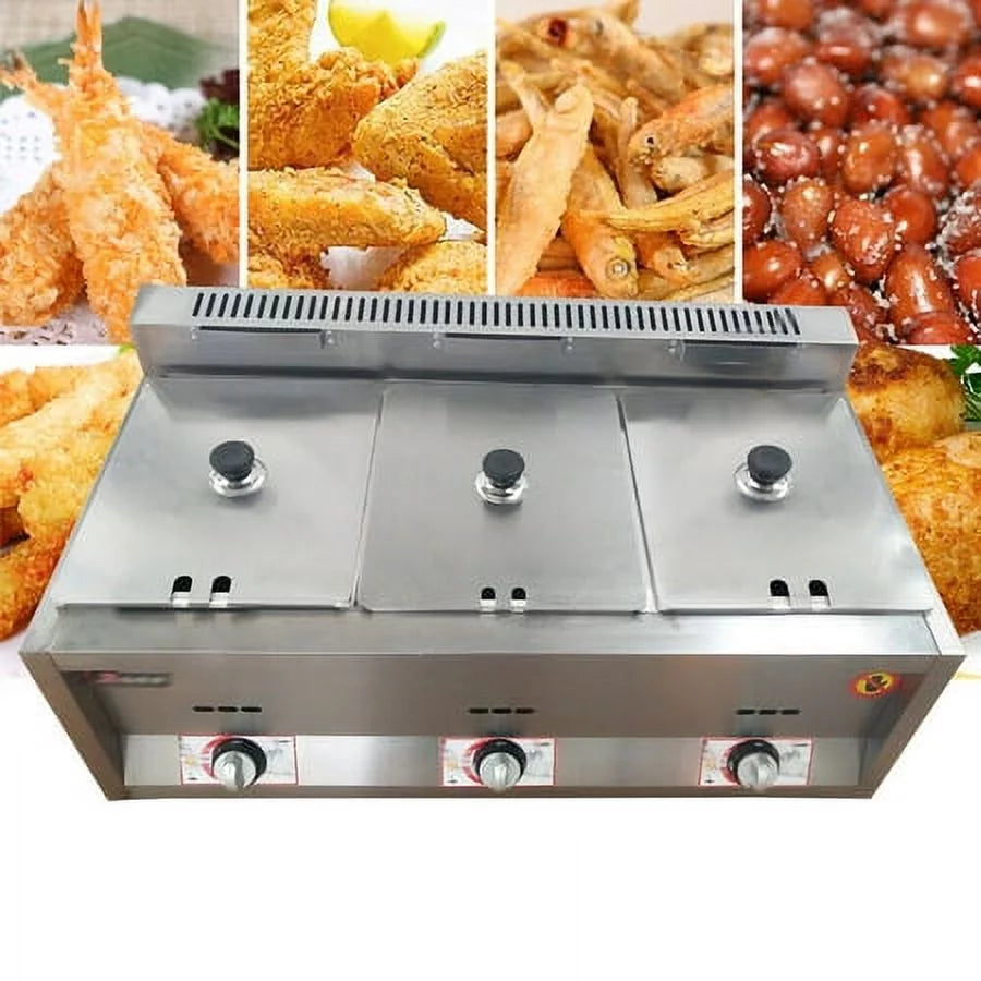 Commercial Propane Deep Fryer Countertop 18L Gas Fryer 3 Pan E32197