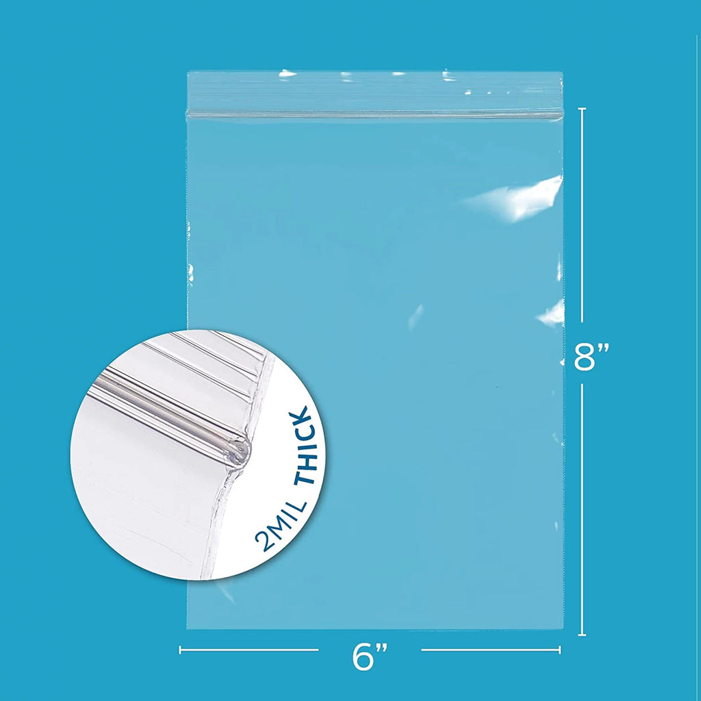 6” x 8” 2 Mil Clear Resealable Ziplock Bags 1000-Pack W286