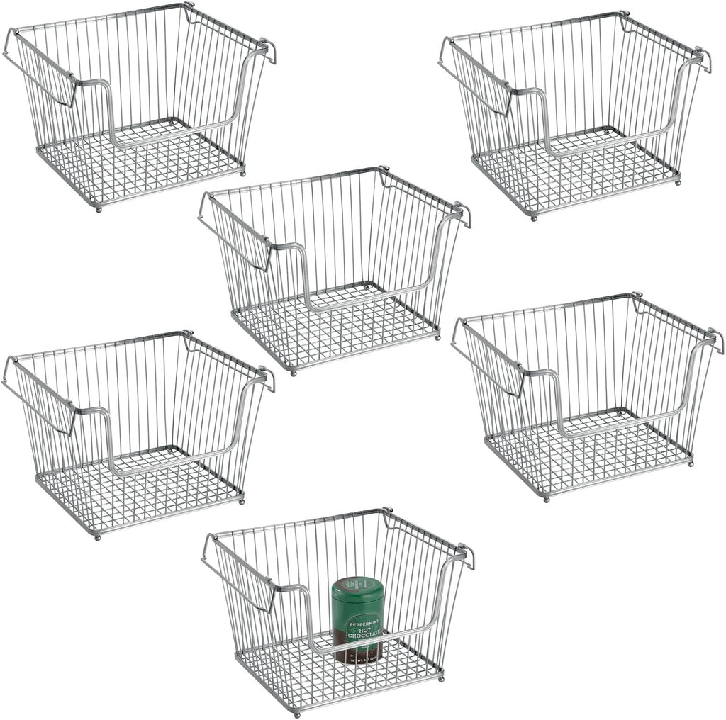 White 6 Pack Stackable Metal Wire Storage Basket with Handles L275218