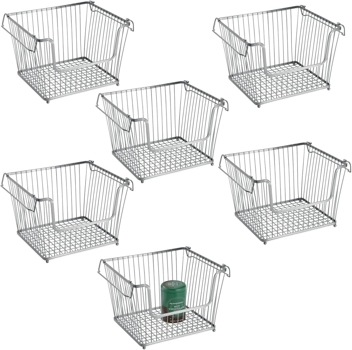 White 6 Pack Stackable Metal Wire Storage Basket with Handles L275218