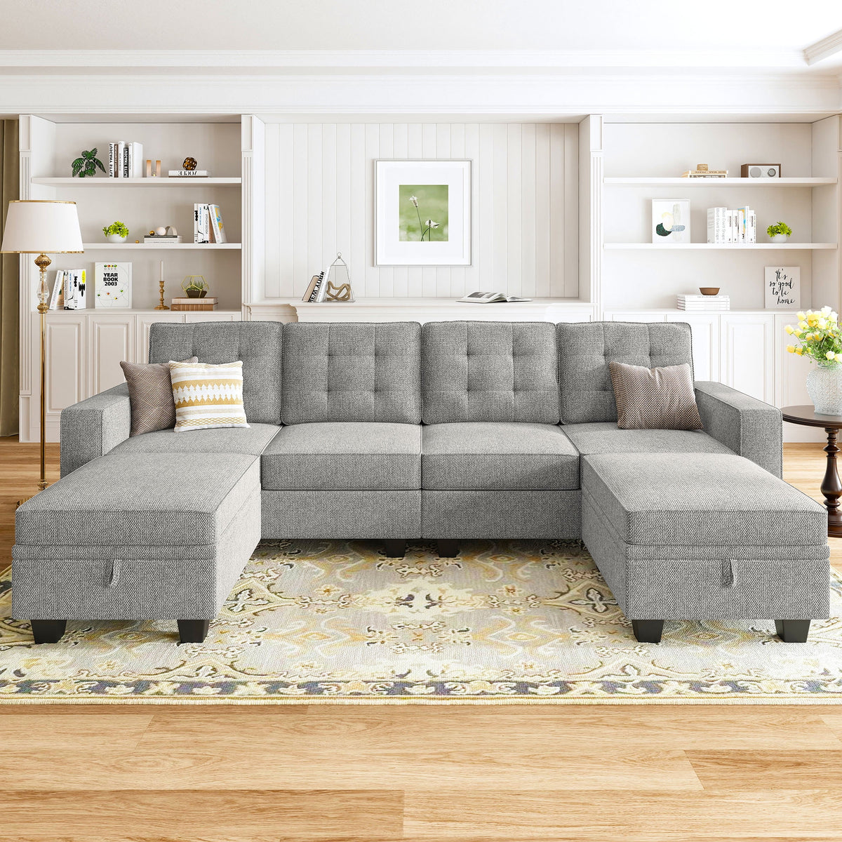 Light Grey U-Shaped Sofa with Storage N286545