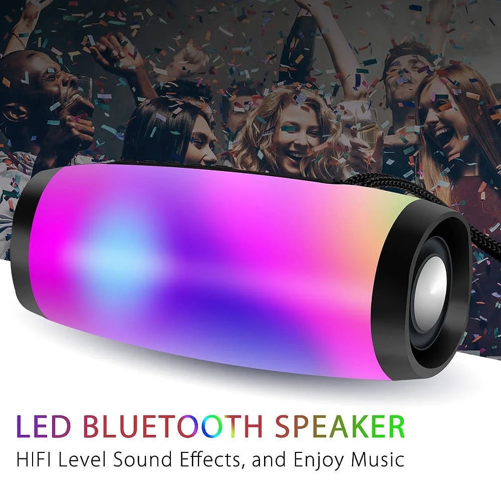 Black Portable Bluetooth 5.0 Speaker with LED Lights and 360 Stereo Sound L268