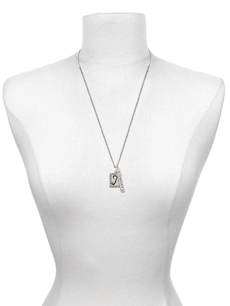 Silvertone Initial Bar Charm Necklace, 23" C21231