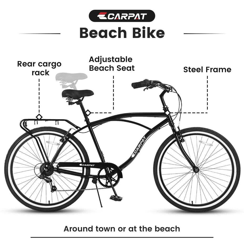 7 Speed Adult Beach Cruiser Bike 26 Wheels Q236