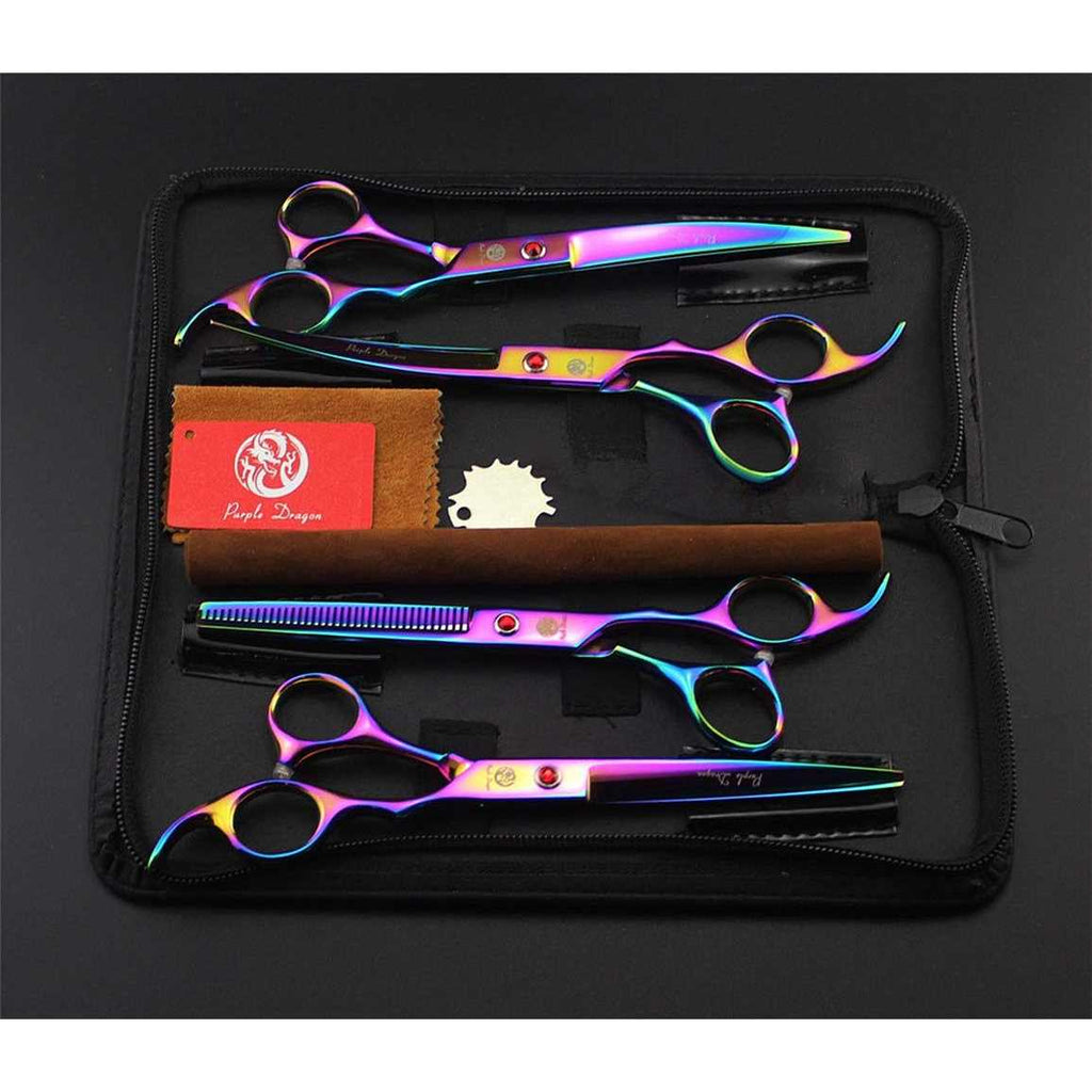 7.0 inch 4PCS Pet Grooming Scissors Kit Steel Straight & Curved & Thinning Blade L535514