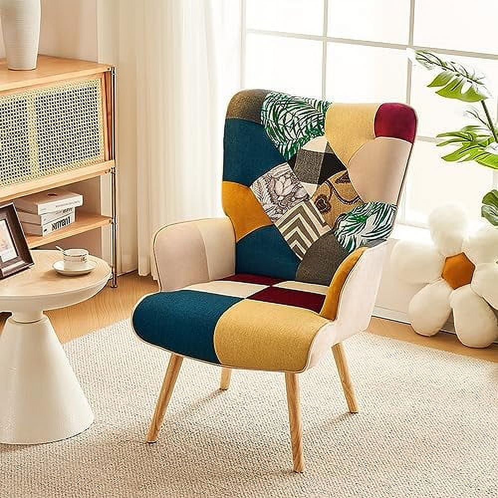 High Back Accent Chair with Linen Fabric and Wood Feet X579