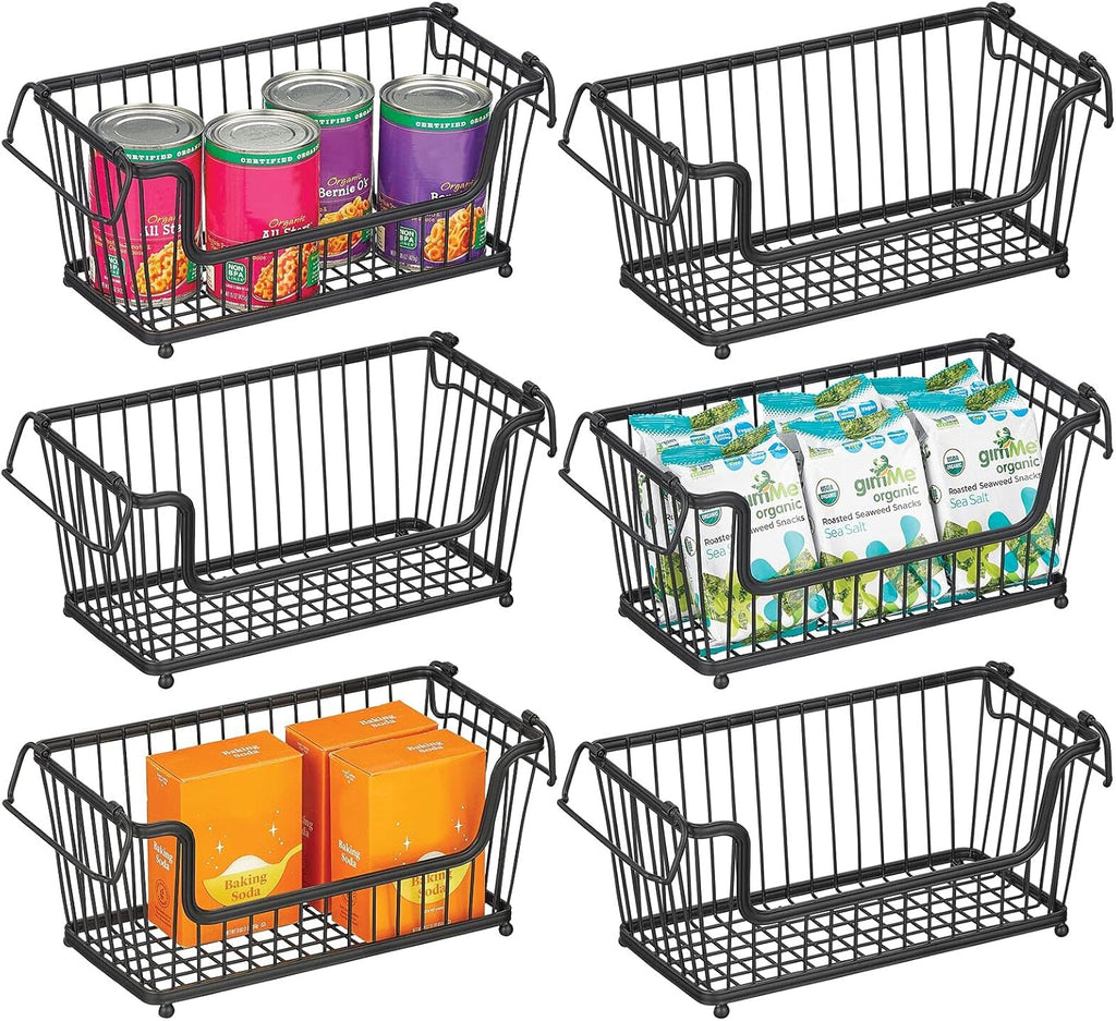 White 6 Pack Stackable Metal Wire Storage Basket with Handles L275218