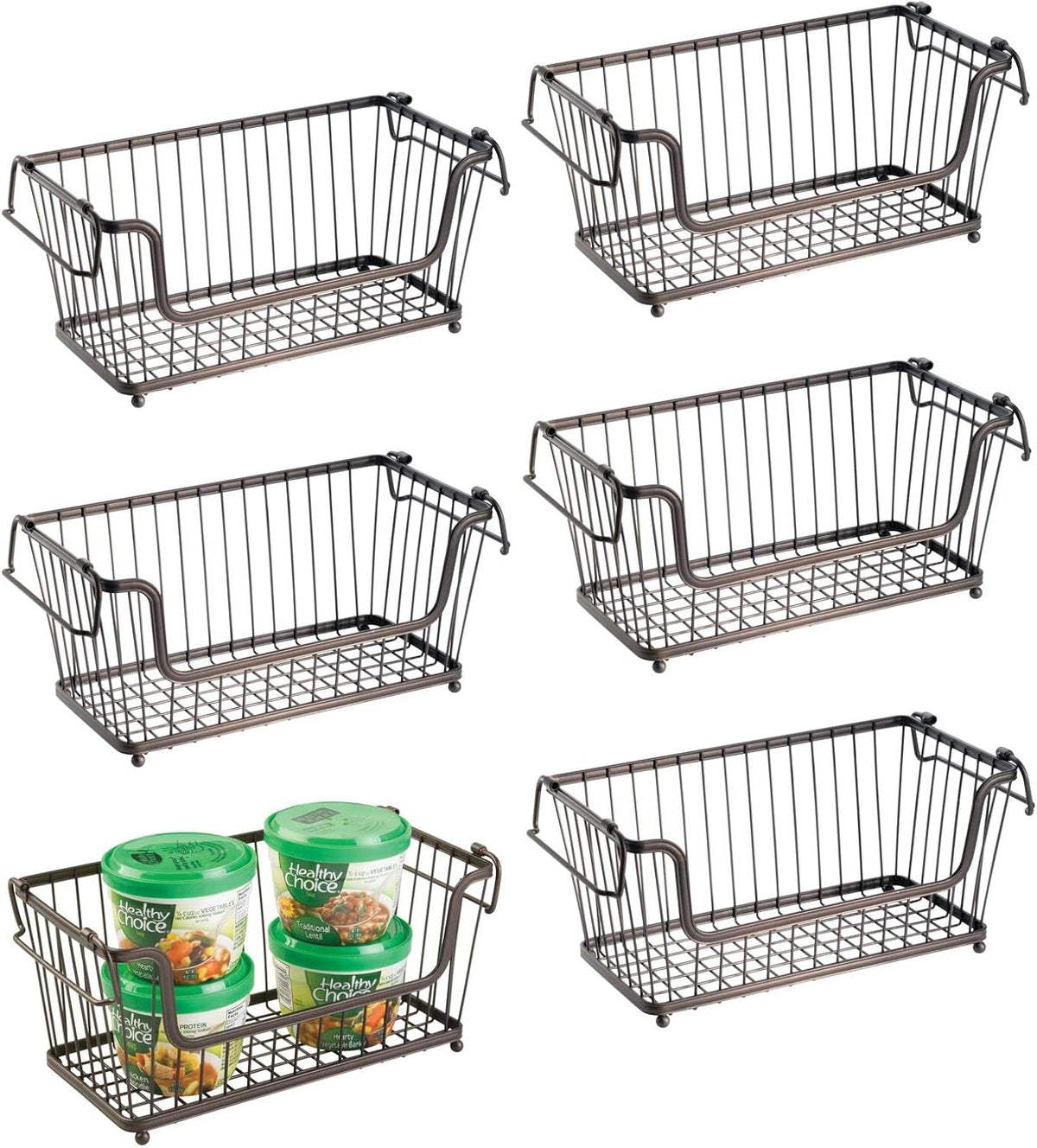 White 6 Pack Stackable Metal Wire Storage Basket with Handles L275218