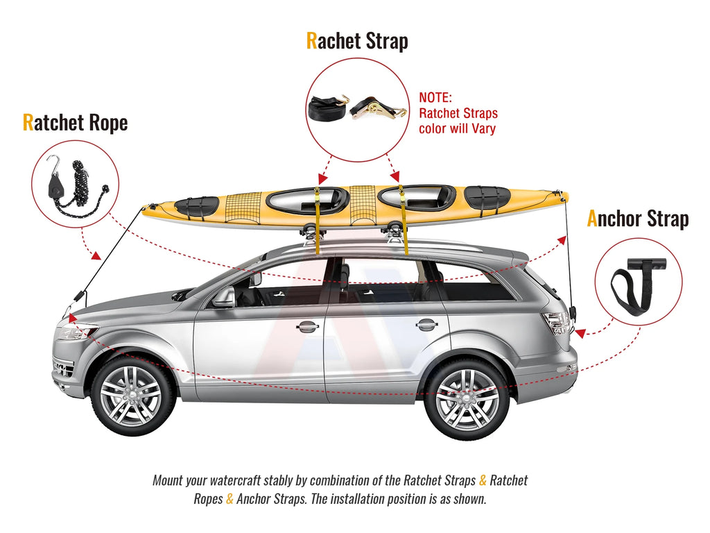 Stainless Steel J-Bar Rack Roof Top Mount with Ratchet Straps, Folding Carrier E519