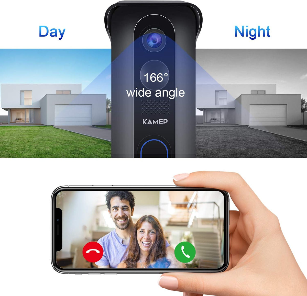 Wireless WiFi Video Doorbell Camera HD 1080P Waterproof Battery Powered with 2-Way Audio Motion Detection IR Wide Angle Cloud Storage I396832