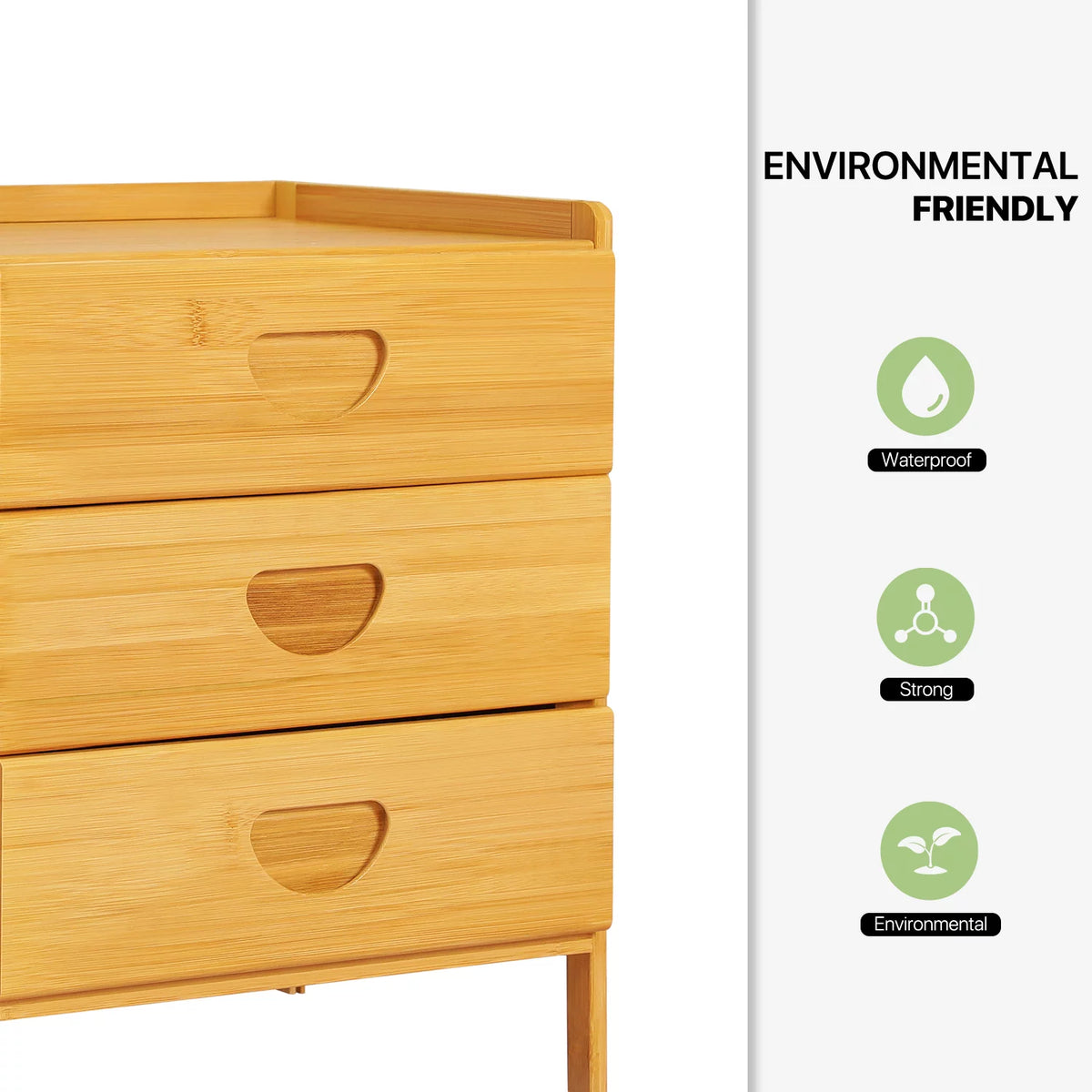 Bamboo 3 Tiers 3 Drawers Nightstand Y472