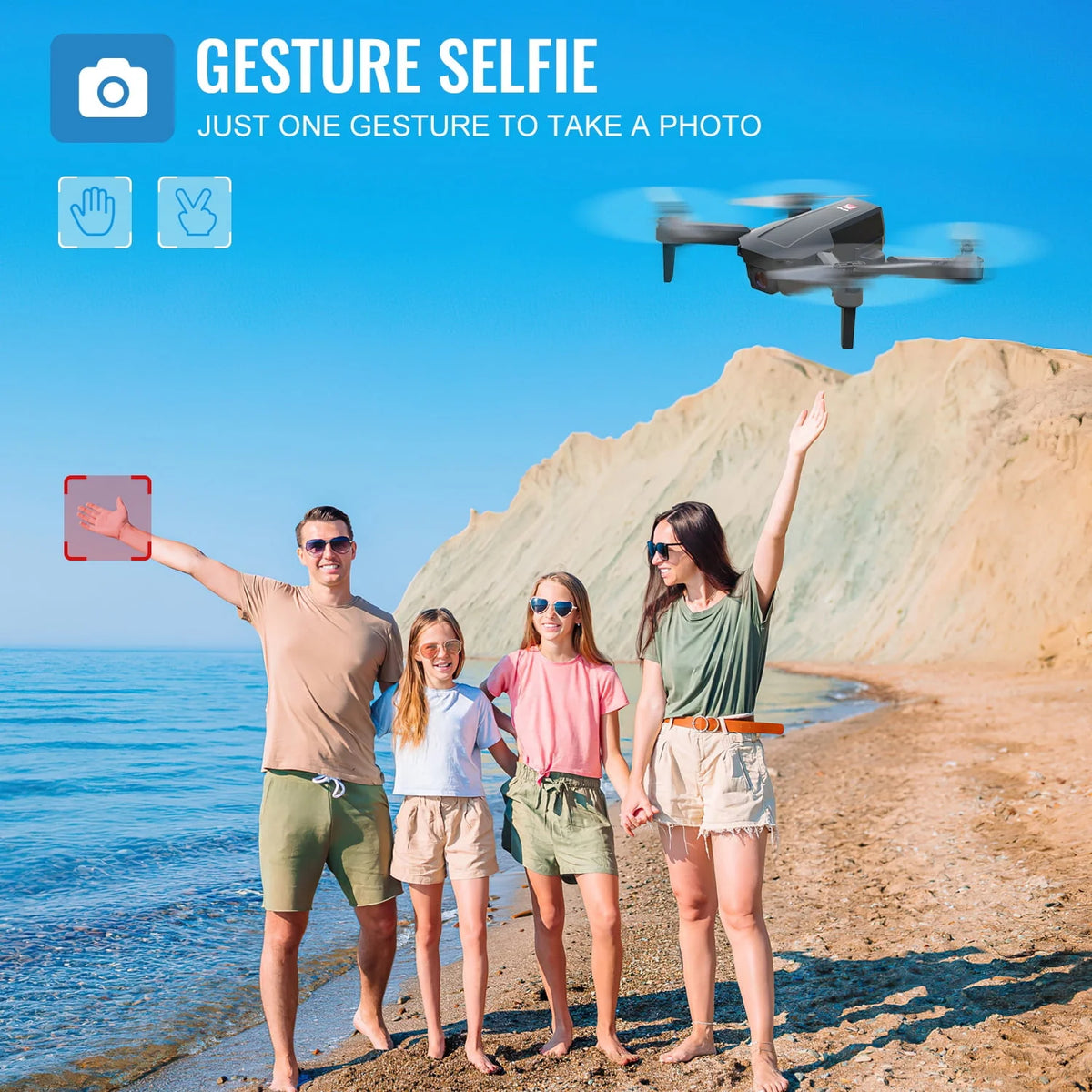 Mini Foldable Drone, 1080P HD FPV Camera Wifi RC Quadcopter, Voice/Gesture Control, Black U5784