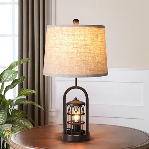 23" Rustic Table Lamp Set of 2 with Night Light, Brown X615144