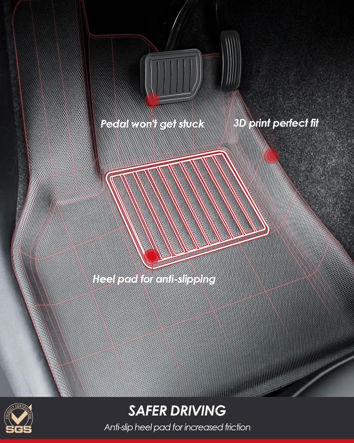 All Weather TPE Floor Mats Cargo Liner Trunk Mats 6 Pieces T2191